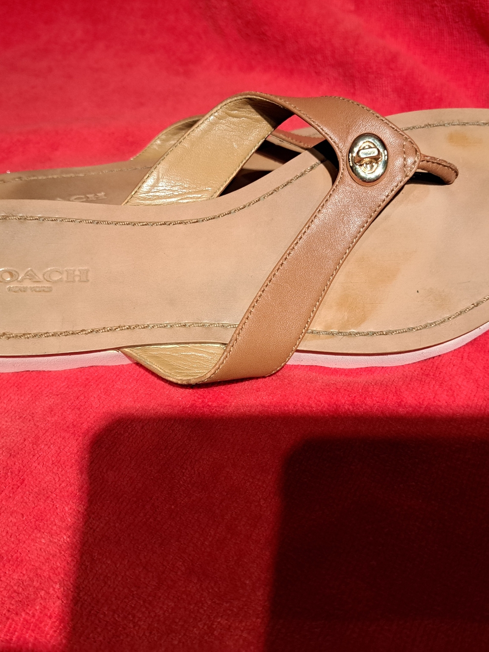 Coach Women’s Tan Leather Thong Sandals